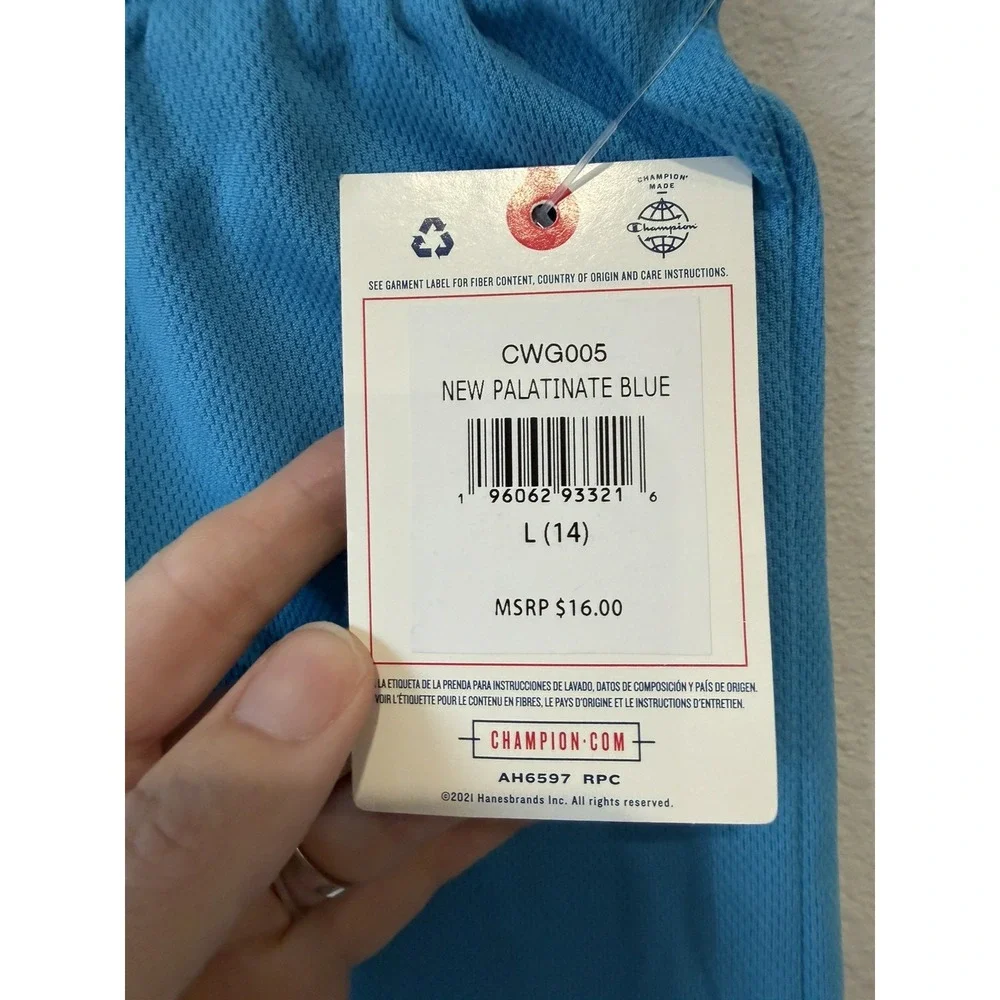 Champion Shorts Youth‎ Girls Size Large Blue Mesh Script Logo NWT